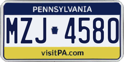 PA license plate MZJ4580