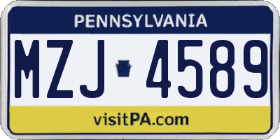 PA license plate MZJ4589