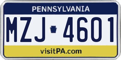 PA license plate MZJ4601