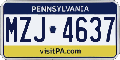 PA license plate MZJ4637