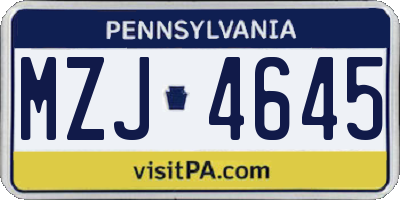 PA license plate MZJ4645