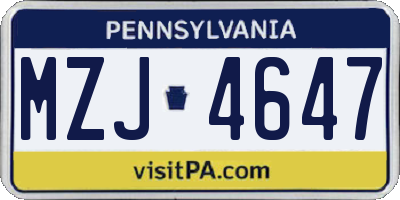PA license plate MZJ4647