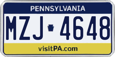 PA license plate MZJ4648