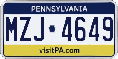 PA license plate MZJ4649