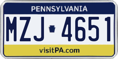 PA license plate MZJ4651
