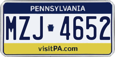 PA license plate MZJ4652