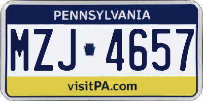 PA license plate MZJ4657