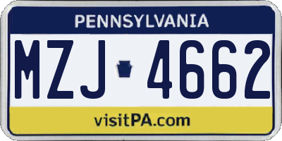 PA license plate MZJ4662
