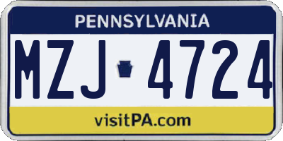 PA license plate MZJ4724