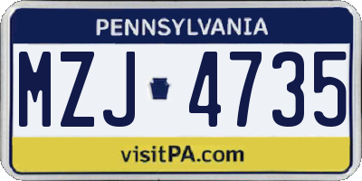 PA license plate MZJ4735