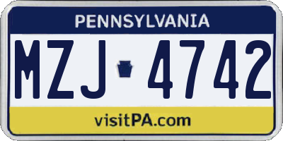 PA license plate MZJ4742