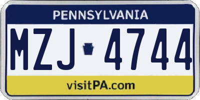 PA license plate MZJ4744