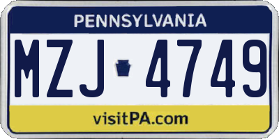 PA license plate MZJ4749
