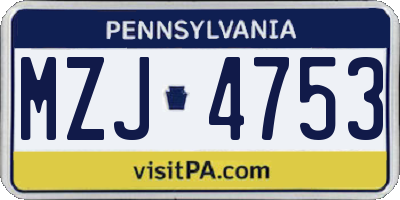 PA license plate MZJ4753