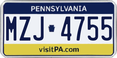 PA license plate MZJ4755