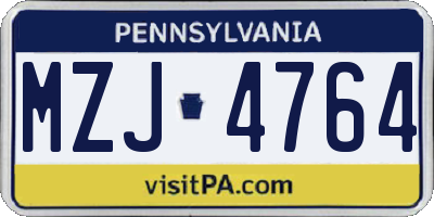 PA license plate MZJ4764