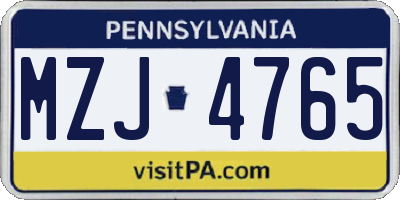 PA license plate MZJ4765