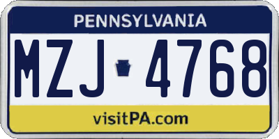 PA license plate MZJ4768
