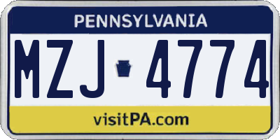 PA license plate MZJ4774