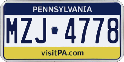 PA license plate MZJ4778