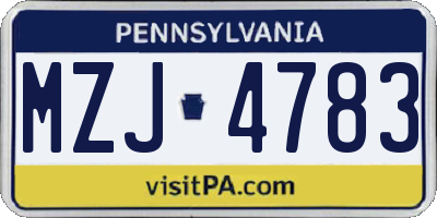 PA license plate MZJ4783