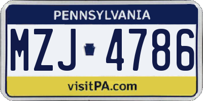 PA license plate MZJ4786