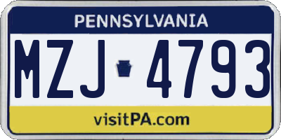 PA license plate MZJ4793