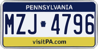 PA license plate MZJ4796