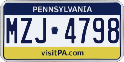 PA license plate MZJ4798