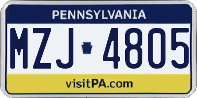 PA license plate MZJ4805