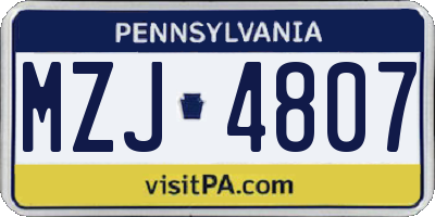 PA license plate MZJ4807