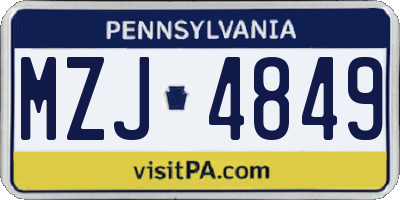 PA license plate MZJ4849