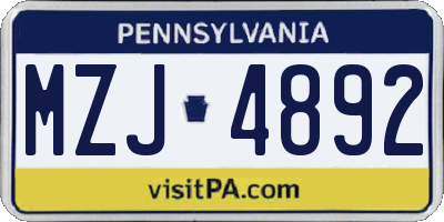PA license plate MZJ4892