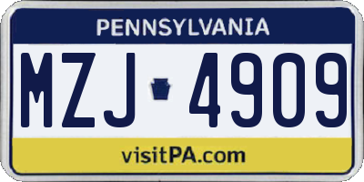 PA license plate MZJ4909