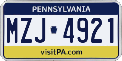 PA license plate MZJ4921