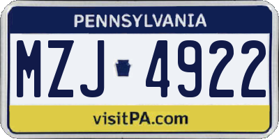 PA license plate MZJ4922