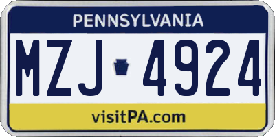 PA license plate MZJ4924