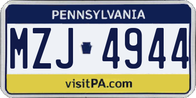 PA license plate MZJ4944