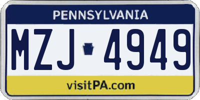 PA license plate MZJ4949