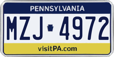 PA license plate MZJ4972