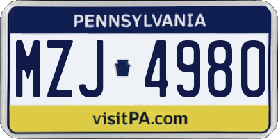 PA license plate MZJ4980