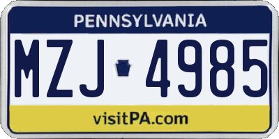 PA license plate MZJ4985