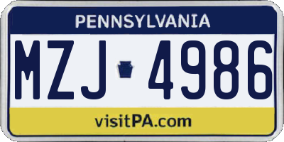 PA license plate MZJ4986