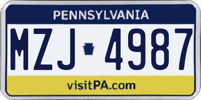 PA license plate MZJ4987