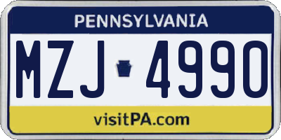 PA license plate MZJ4990