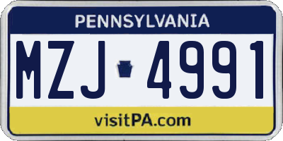 PA license plate MZJ4991