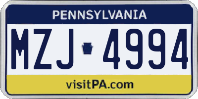 PA license plate MZJ4994