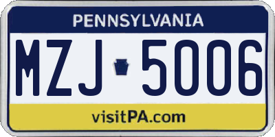PA license plate MZJ5006