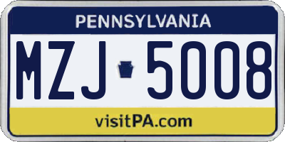 PA license plate MZJ5008