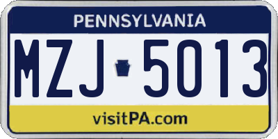PA license plate MZJ5013